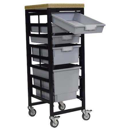 Mobile Workbench Storage Station W/Wood Top -5 StorSystem Trays-Gray